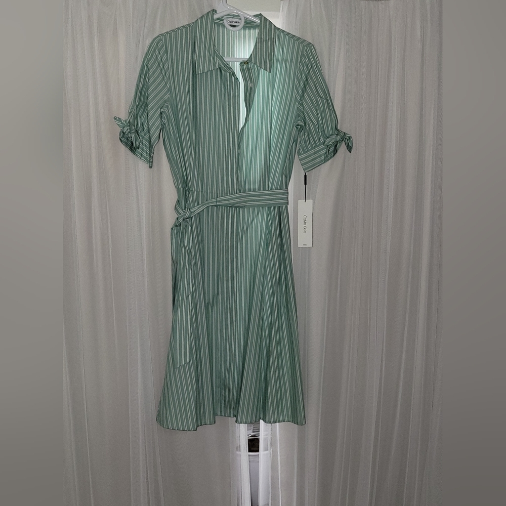 CALVIN KLEIN Womens Cotton Belted Button Down Shirt Dress 6